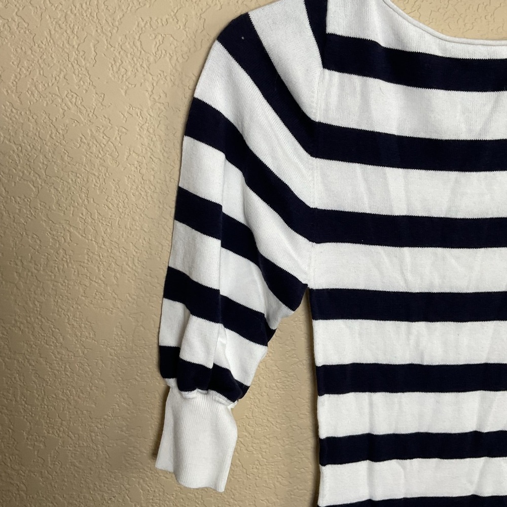 Alice + Olivia Womens XS White & Navy Striped Fitted Knit Casual Dress - Picture 3 of 5